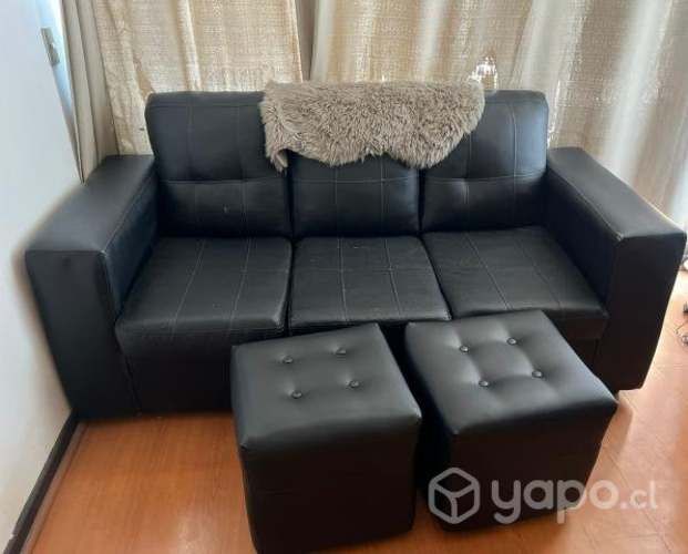 Sofa 3 plazas ecocuero con 2 puff