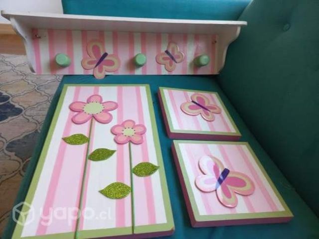 Set decoración infantil , repisa y cuadros niña