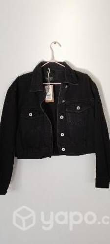 Casaca de mezclilla negra Talla S