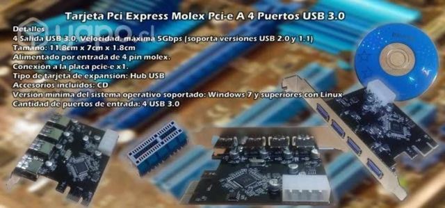 Tarjeta Pci Express Molex Pci-e A 4 Puertos USB 3