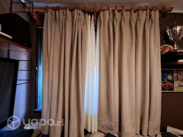 Cortinas doble con barra de madera