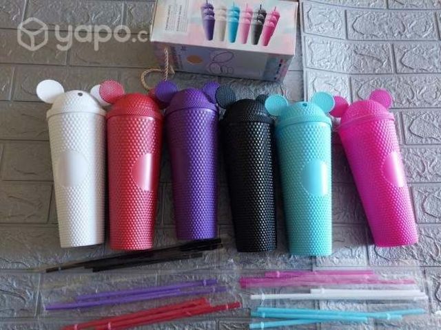 Set de 3 Vasos Mickey con bombillas y orejitas