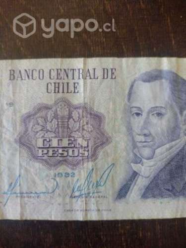 Antiguo billete cien pesos (1982)