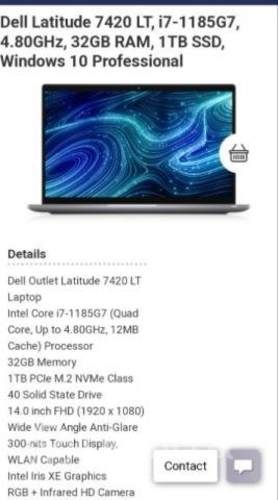 Notebook Dell Latitude 7420 i7-1185G7 32gb de ram