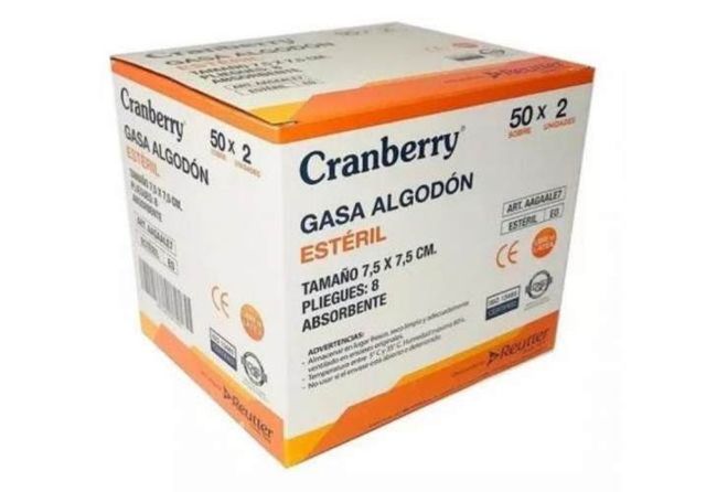 Gasa algodon esteril 7,5x7,5x2un cj x 50 creanberr