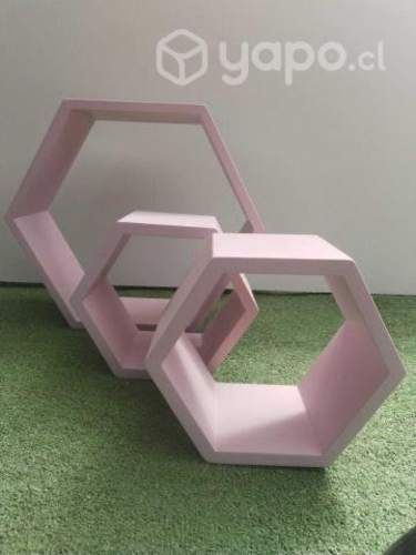 Repisa Hexagonal Flotante De Madera