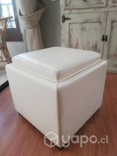Pouf baúl de cuero blanco cuadrado