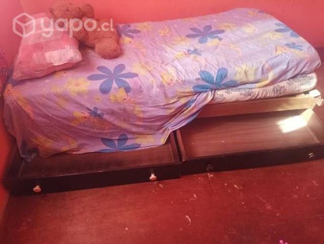 Cama de madera 1 plaza con cajones