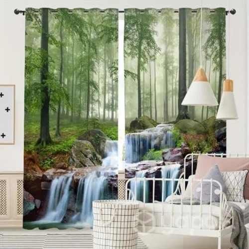 2pcs Cortinas Opacas De Bosque Árboles Verdes Selv