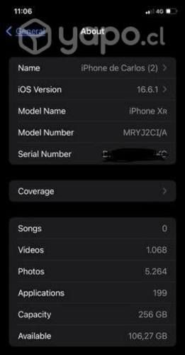 IPhone XR 256 Gb negro usado impecable