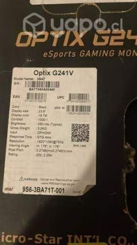 Monitor gamer msi 75hz 23.8 pulgadas