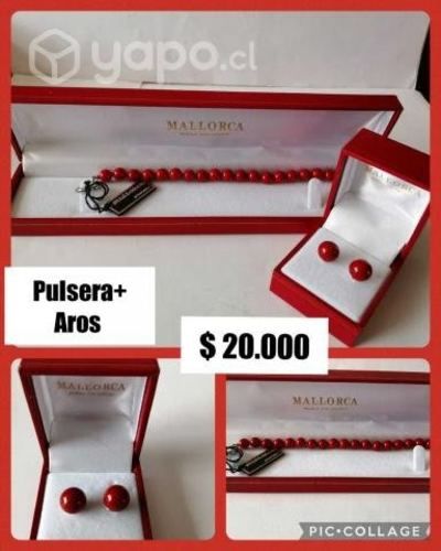 Pulsera y aros color rojo