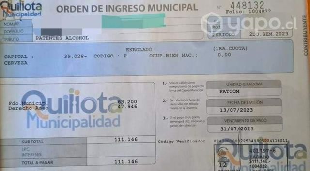 Patente de Alcohol clase F cerveza