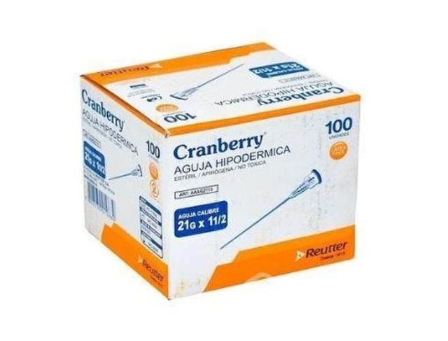 Caja Aguja Hipodérmica Cranberry 21G x 1 1/2
