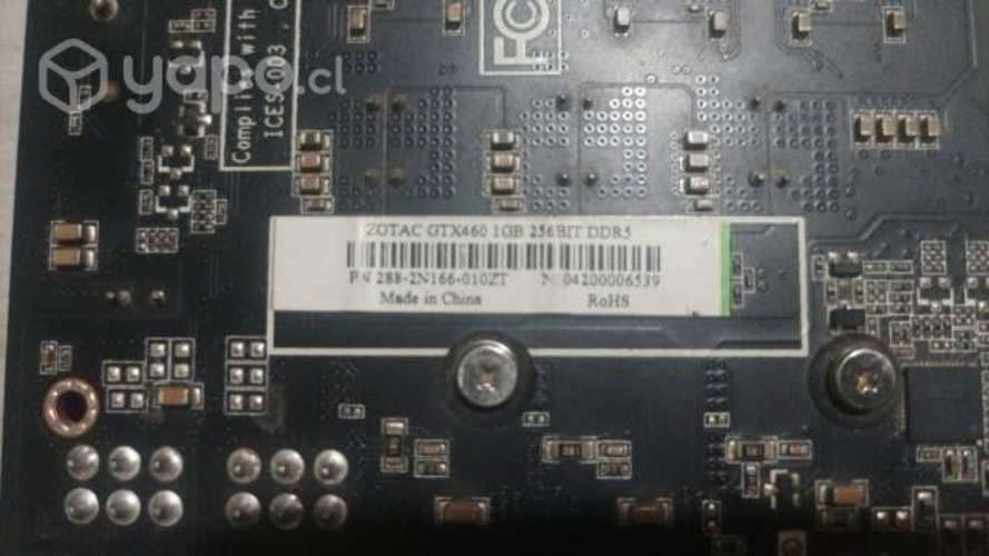 Tarjeta Zotac GTX 460 1GB, DDR5.