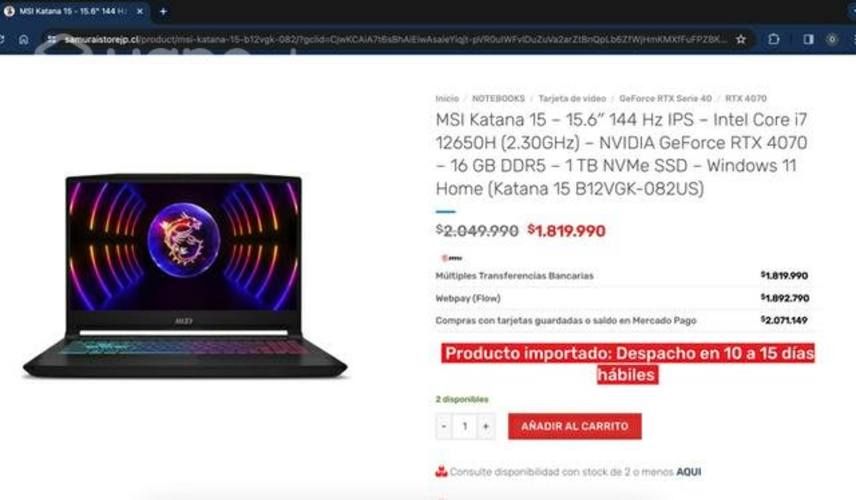 Notebook Gamer MSI KATANA 15 RTX 4070