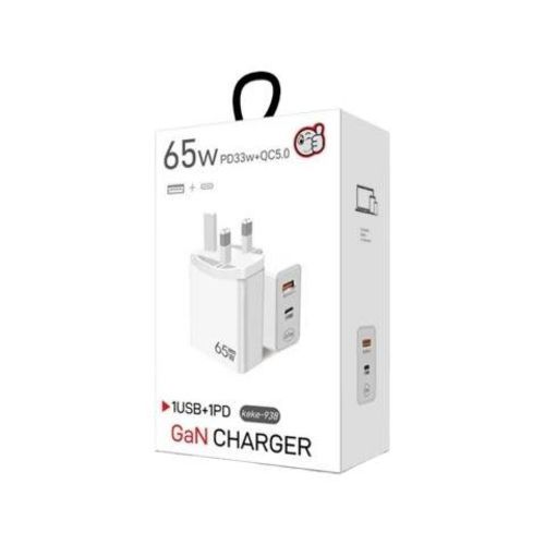 Cargador GaN de 65W Carga Rapida PD33W + USB QC5