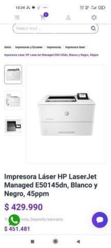 Impresora HP Laserjet Managed E50145dn, Blanco y N