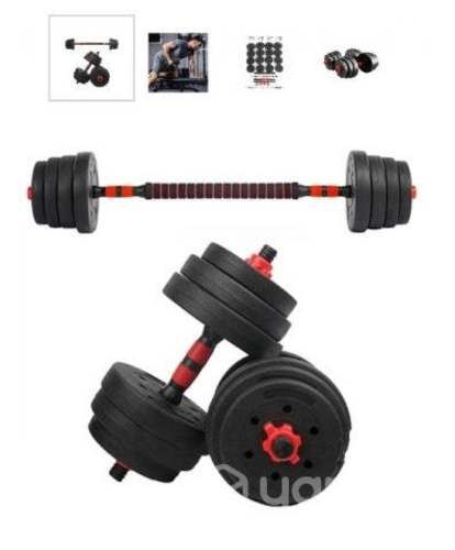 Mancuernas, barra y soportes para flexiones