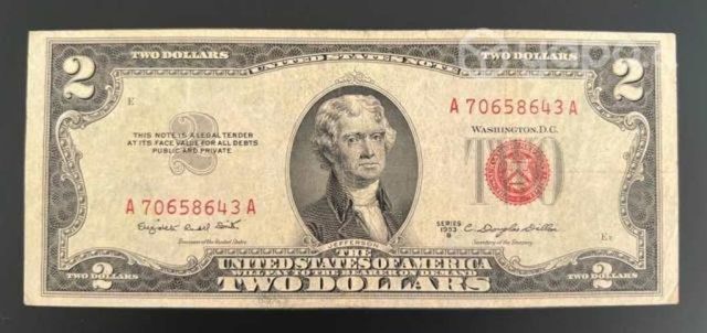 Billete 2 dolares sello rojo 1953 foto 100% real