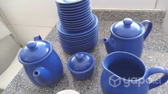 "Juego de Café Elegante en colores azul y blanco"