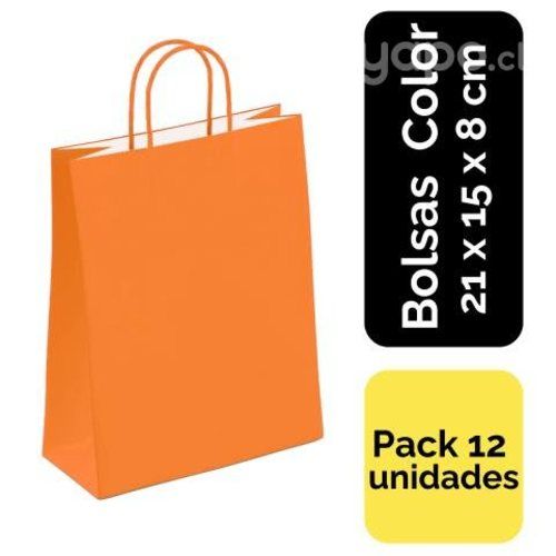 Pack 12 Bolsas Papel Color Naranja 21x15x8cm
