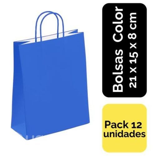Pack 12 Bolsas Papel Color Azul 21x15x8cm