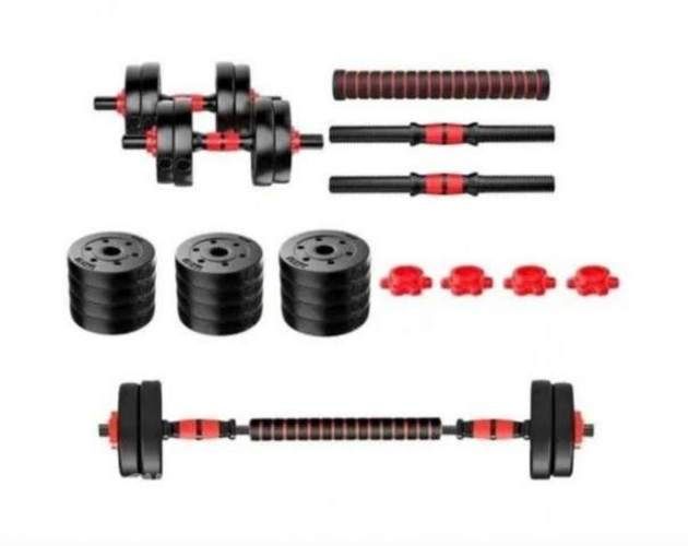 Set de pesas + con mancuernas ajustables y barra e