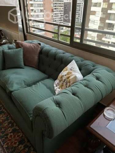 Sillon de tela verde sofa 2 cuerpos
