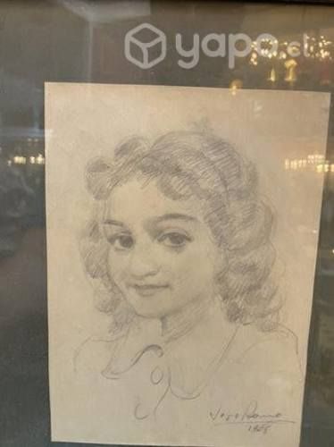 Antiguo dibujo a lápiz 1958 retrató a mano