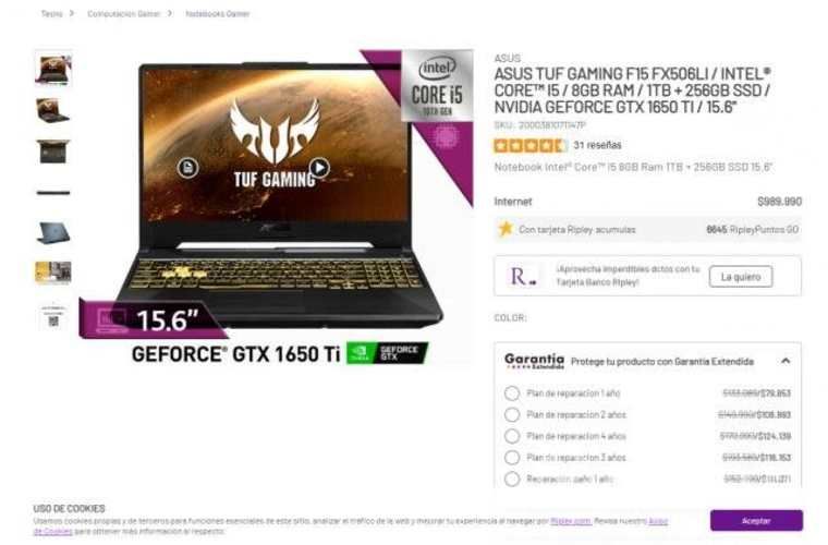 Notebook gamer ASUS TUF FX506LI