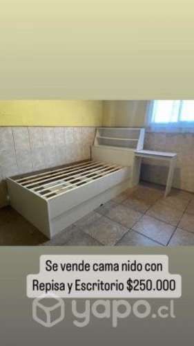 Cama nido de 1.5 con escritorio y repisa,