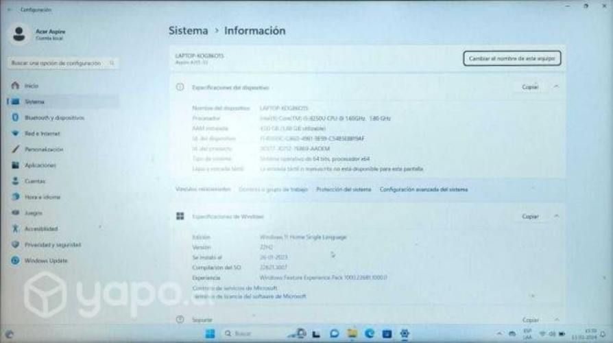 Notebook Acer modelo aspire 3 A315
