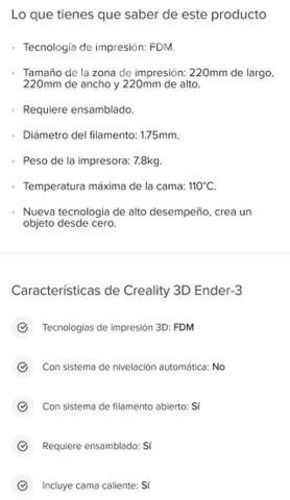 Impresora Creality 3D ender 3 color black 100v/265