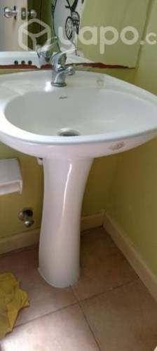 Lavatorio blanco loza con pedestal y monomando