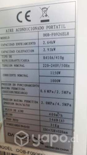 Aire Acondicionado Portatil 9000 BTU Daewoo