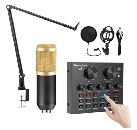 Micrófono Condensador con brazo y tarjeta de Sonid