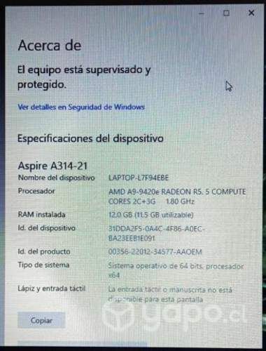 Notebook Acer Aspire A314-21 Casi nuevo