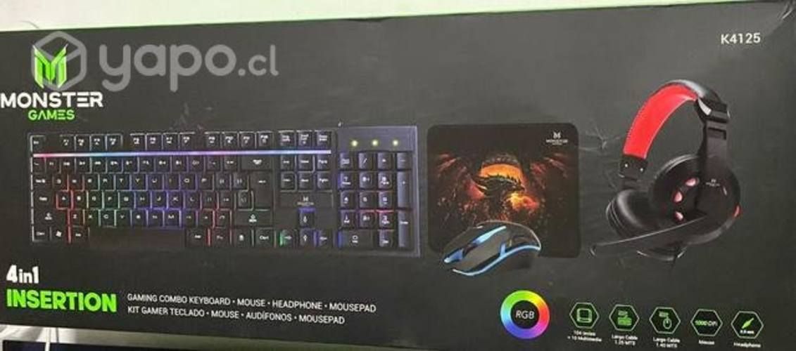 Pack gamer teclado, mouse, mousepad y audífonos