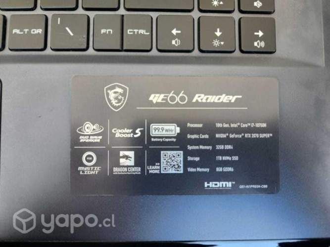 Notebook MSI GE66 Raider