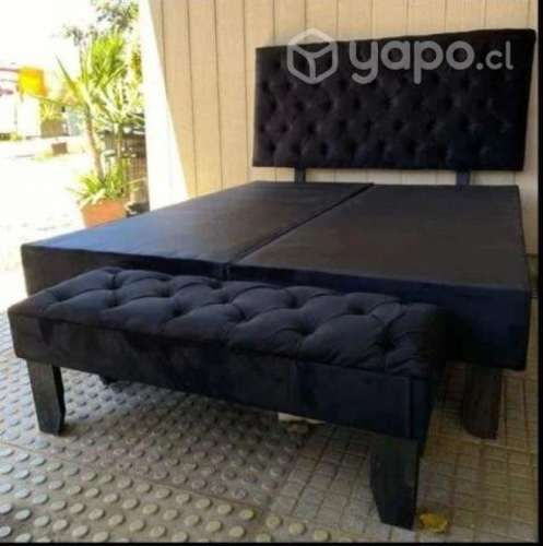 Colchón + base + respaldo + velador DISPONIBLE