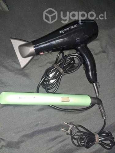 Plancha y secador con accesorios