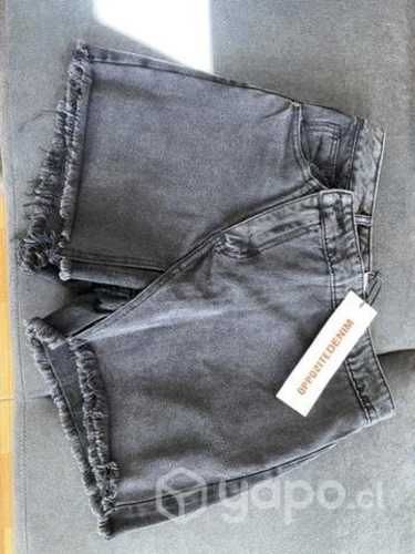 Falda short nuevas jeans gris y print talla M o 40