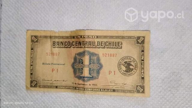 Billete antiguo chileno 1 décimo de Cóndor