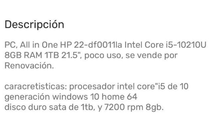 PC, Hp , intel core i5, 8Gb, Ram 1 TB