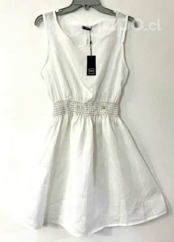 Vestido 100% Lino Marca Fbo Italy Talla XS Blanco