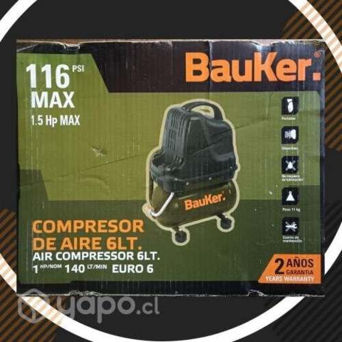 Compresor aire marca Bauker de 1 HP + KIT