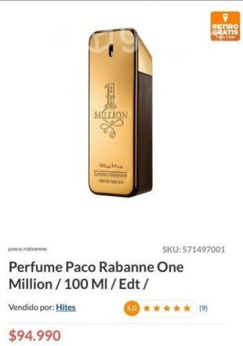 Remate perfume hombre paco rabanne one million