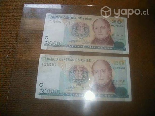 Billete chileno antiguo de 20 mil pesos