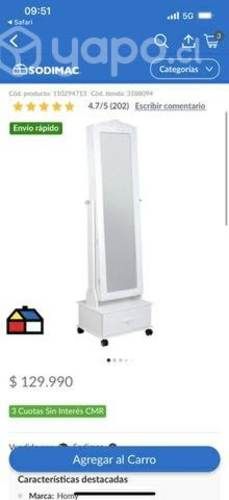 Espejo joyero blanco